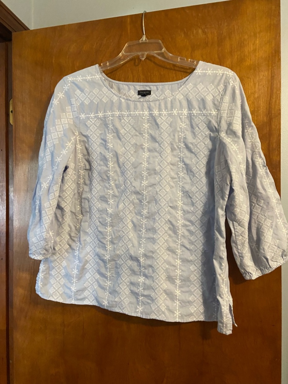 Talbots Light Blue Embroidered Peasant Blouse